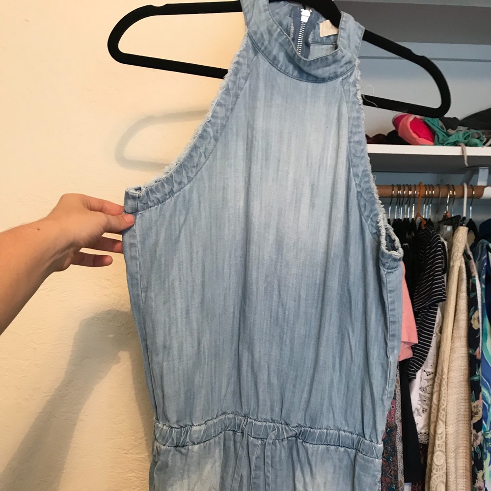 denim high neck romper